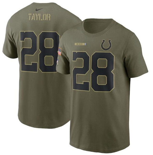 Men's Indianapolis Colts #28 Jonathan Taylor 2021 Olive Salute To Service Legend Performance T-Shirt